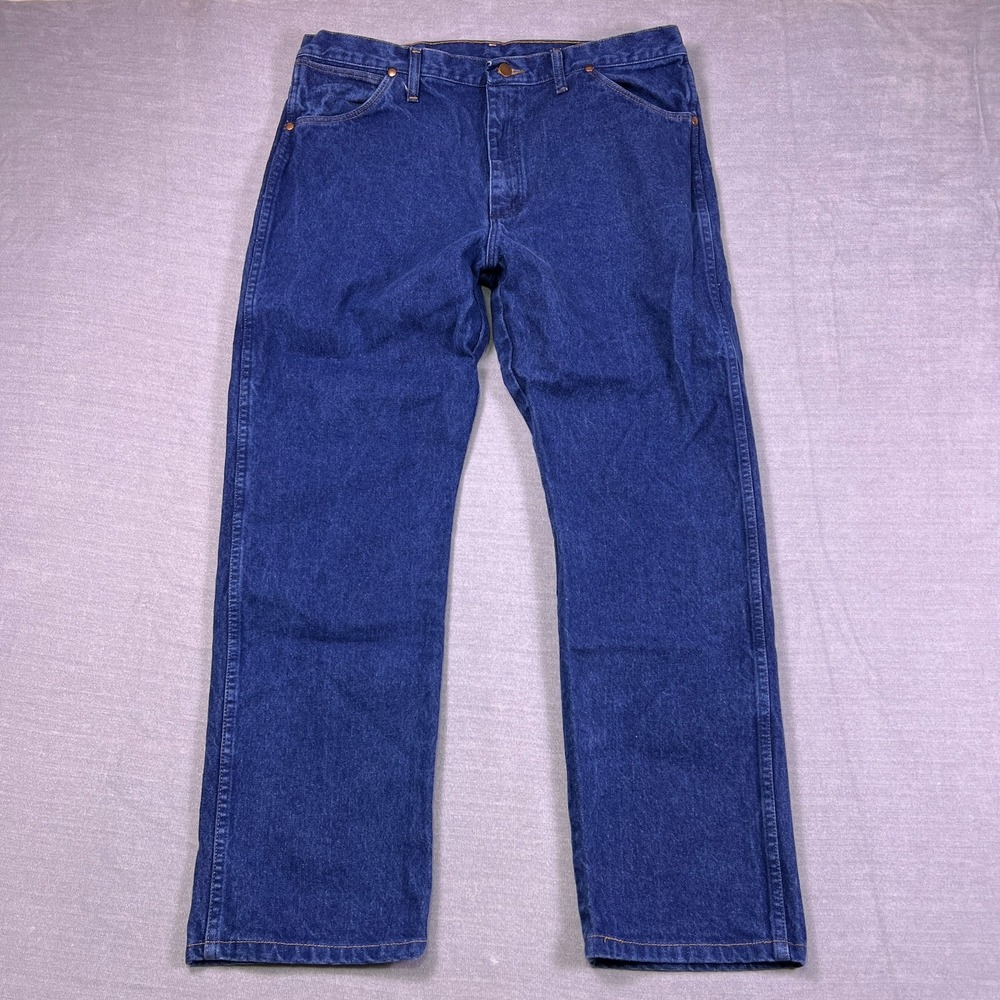 Wrangler 13MWZPW Straight High Rise Jeans Mens 36x32 Blue Denim